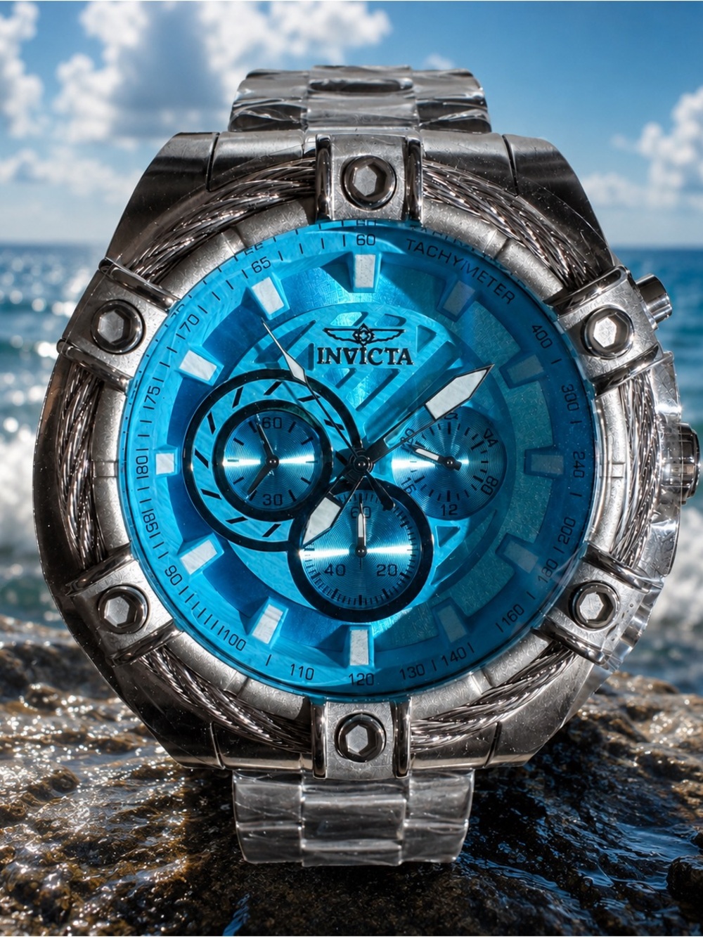 Invicta Bolt Ace Men's Watch 52mm 48865 Silver/Stainless W/  Blue Dial New